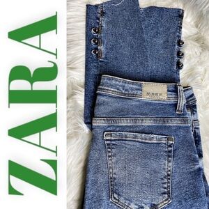 Zara Indigo Ankle Jeans with Button Detail